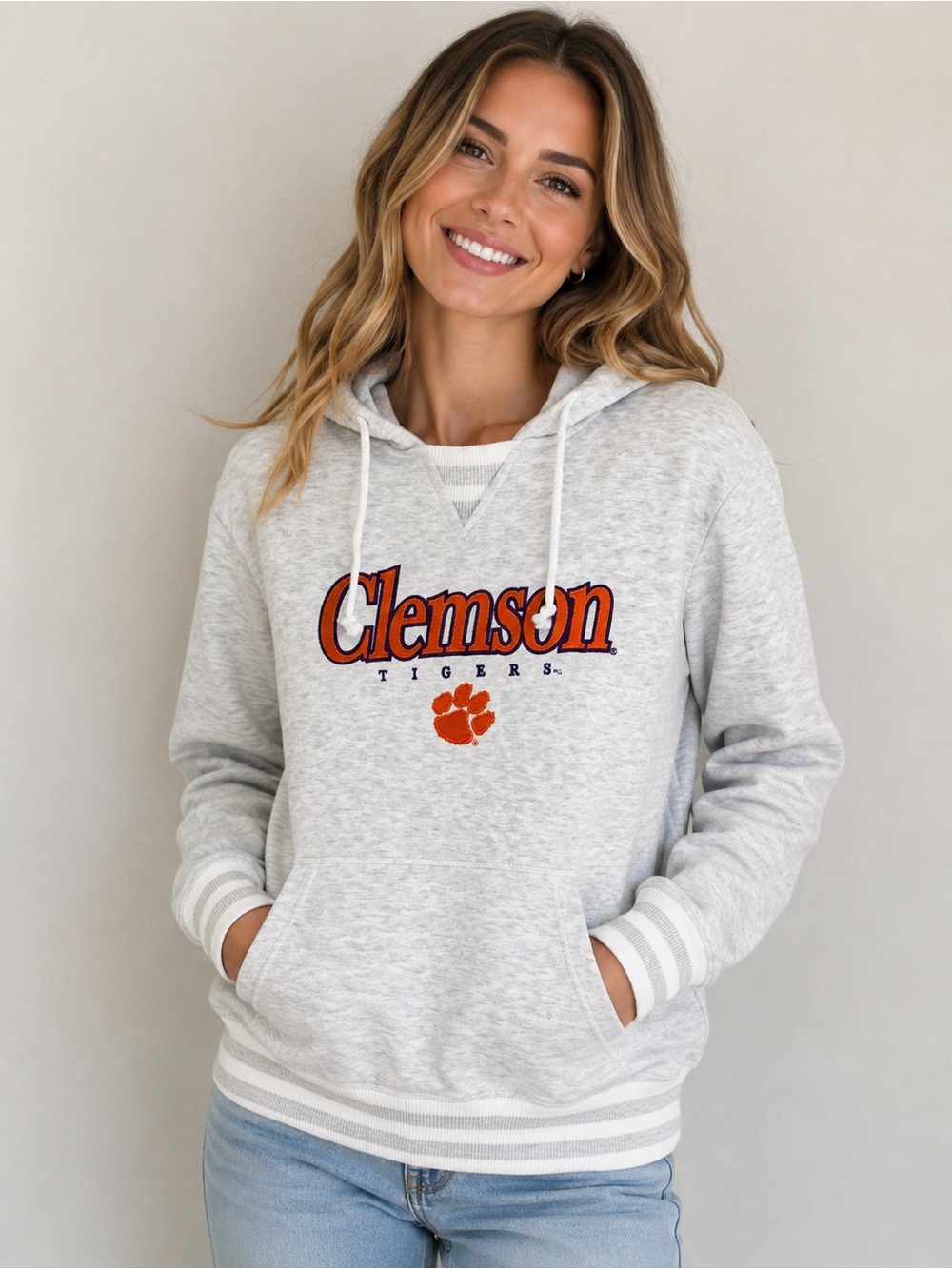 NWT Champion Clemson Tigers Hoodie Sweatshirt Gray Embroidered Logo Size Small